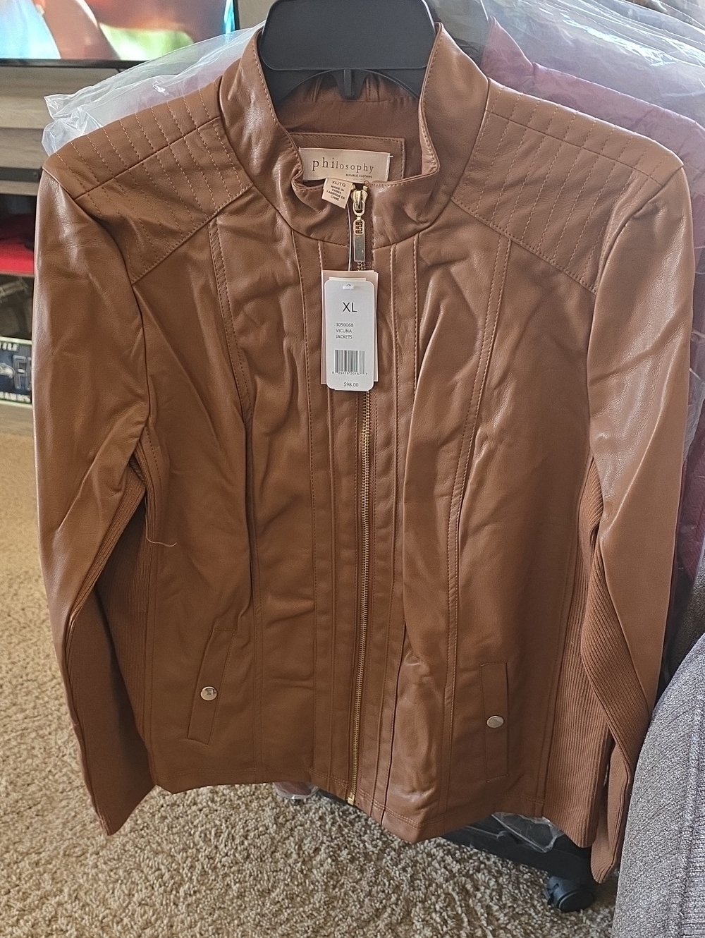 Philosophy Cognac Brown Faux Leather Moto Jacket